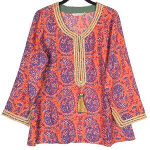 Soft Surroundings Moroccan Embellished Long Sleeve Tunic Top SMALL Women's 28007